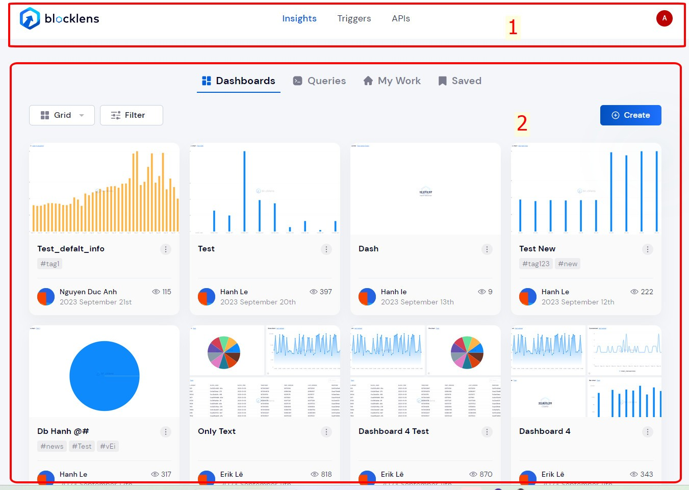 The Blocklens dashboard