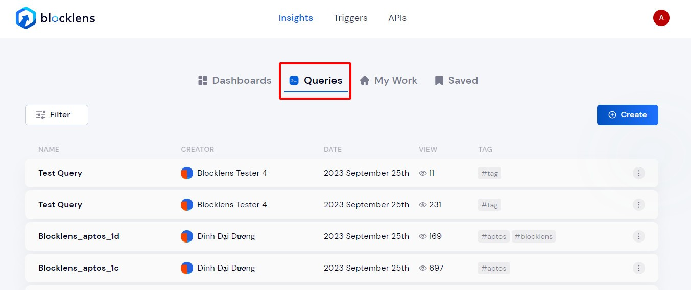 Navigate to the Queries tab