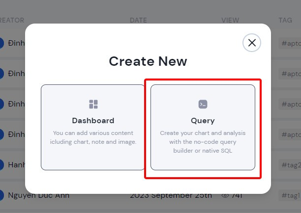 Click initiate a new query